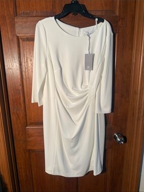 Preston & York Cream Draped Midi Sheath Dress